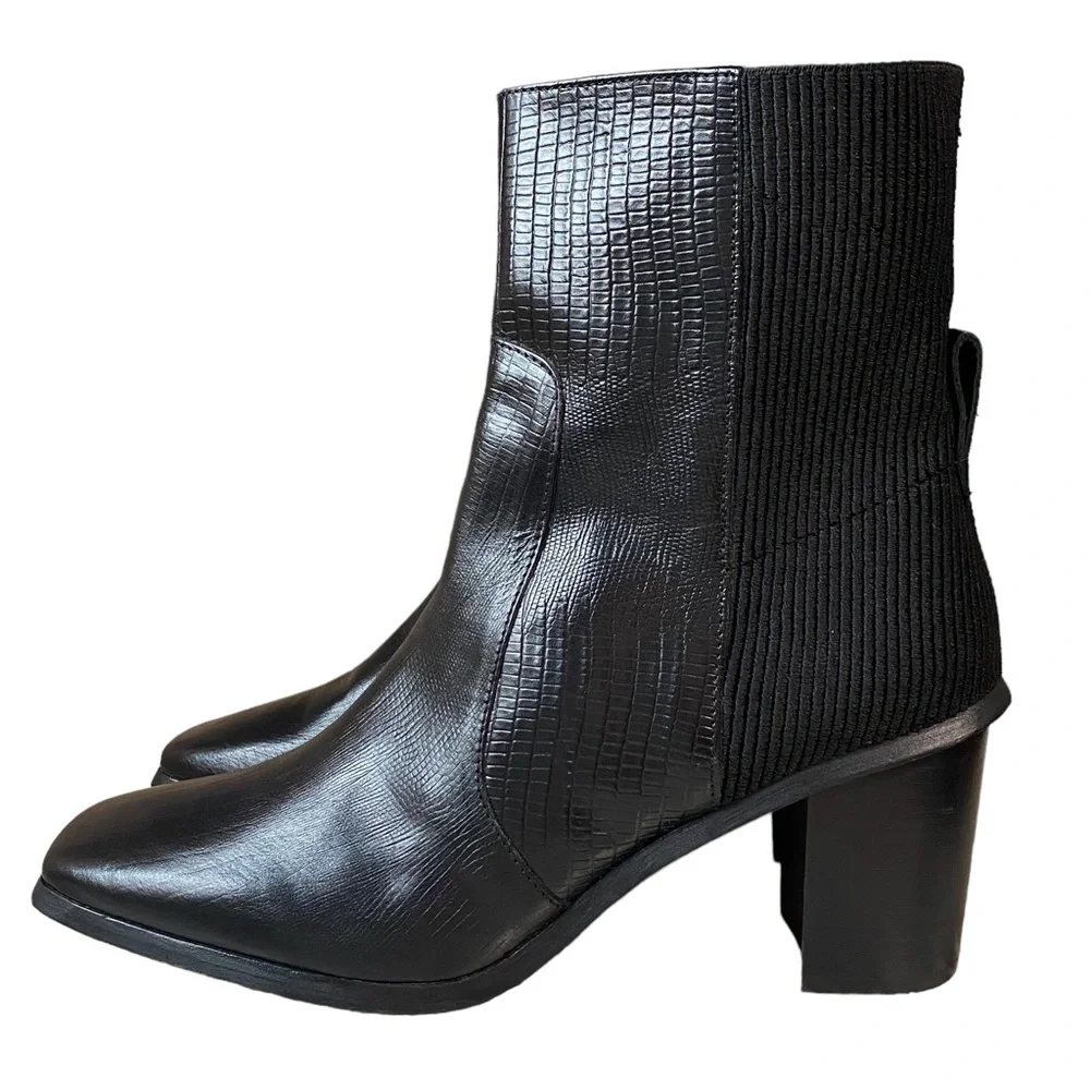 Andre Assous Venice Boot Lizard Embossed Block Heel Zip Boots